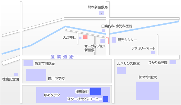 アクセスマップ/住所：熊本県熊本市中央区新屋敷3-14-4